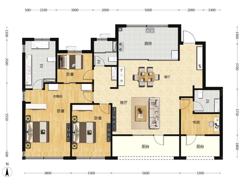 北京国贤府建面168户型图