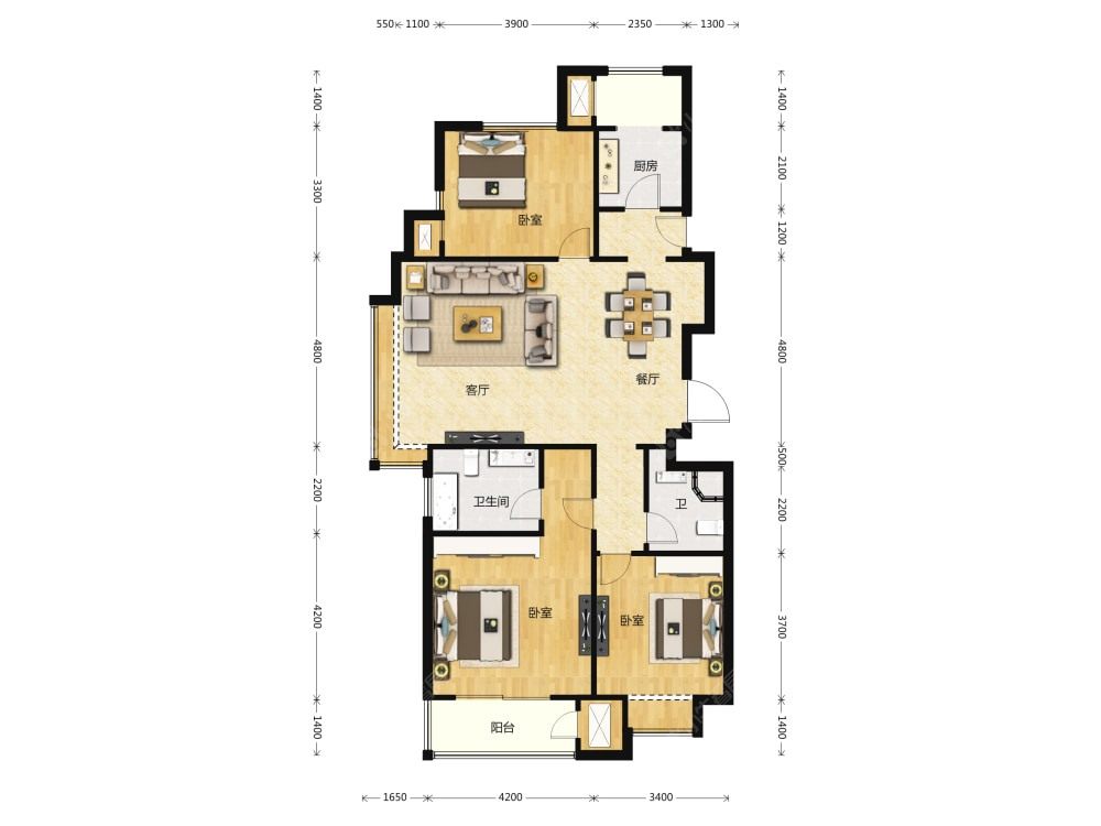 檀谷建面135户型图