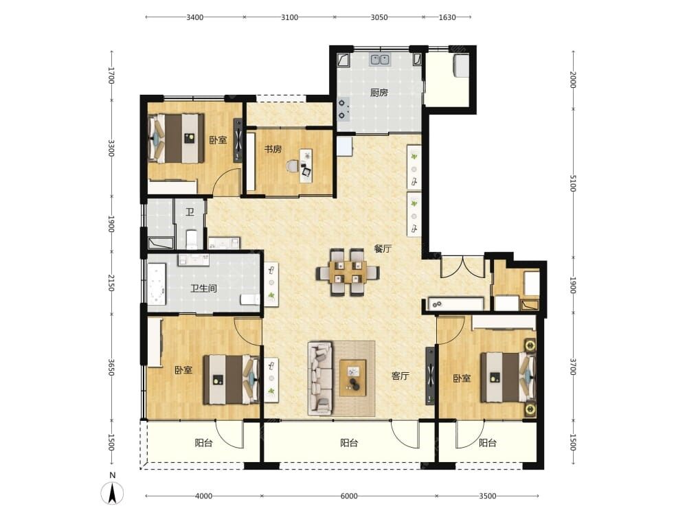 嘉棠璟樾建面176户型图