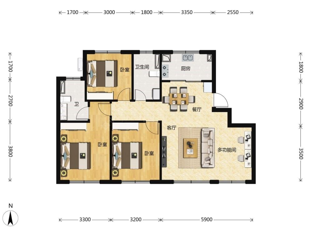 朝阳壹号建面125户型图