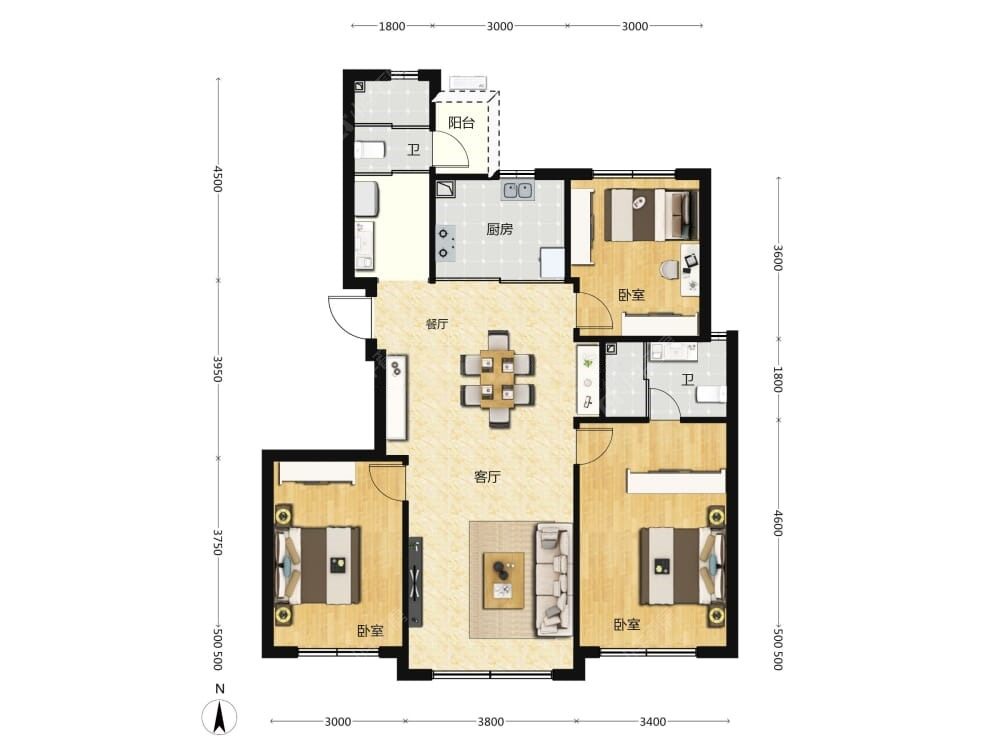 中海寰宇天下|天镜建面122户型图