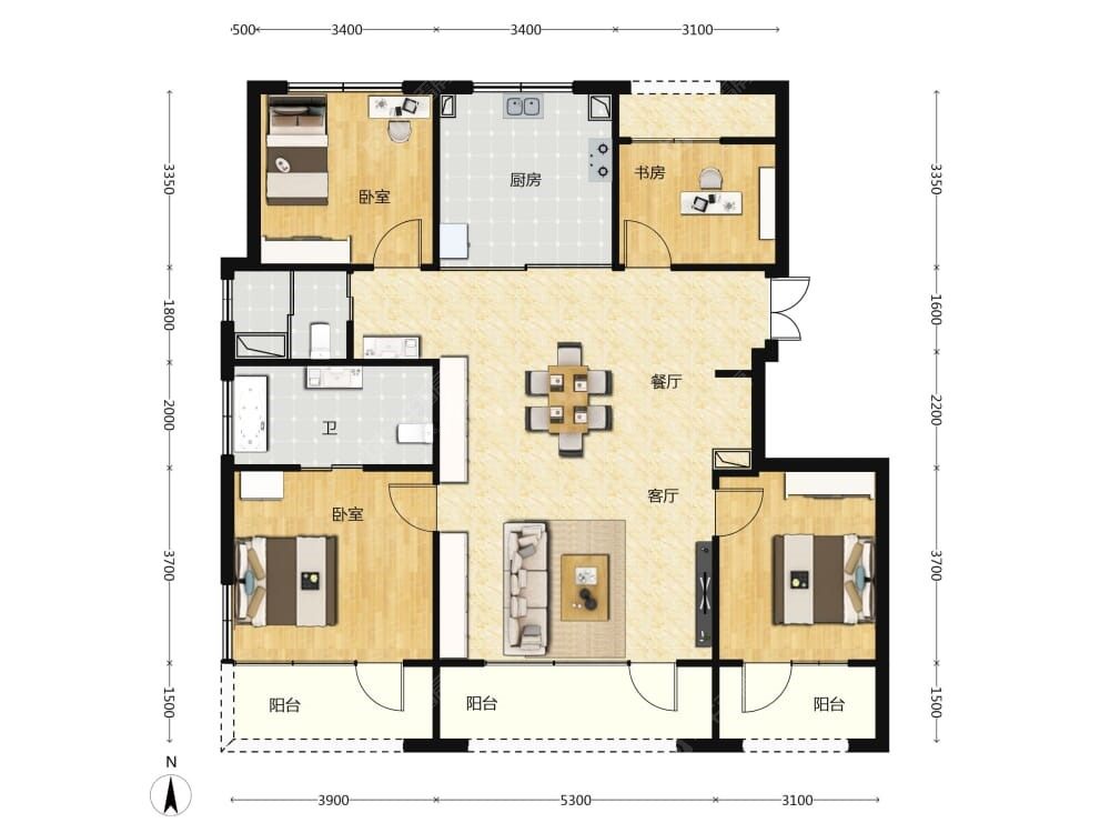 嘉棠璟樾建面155户型图