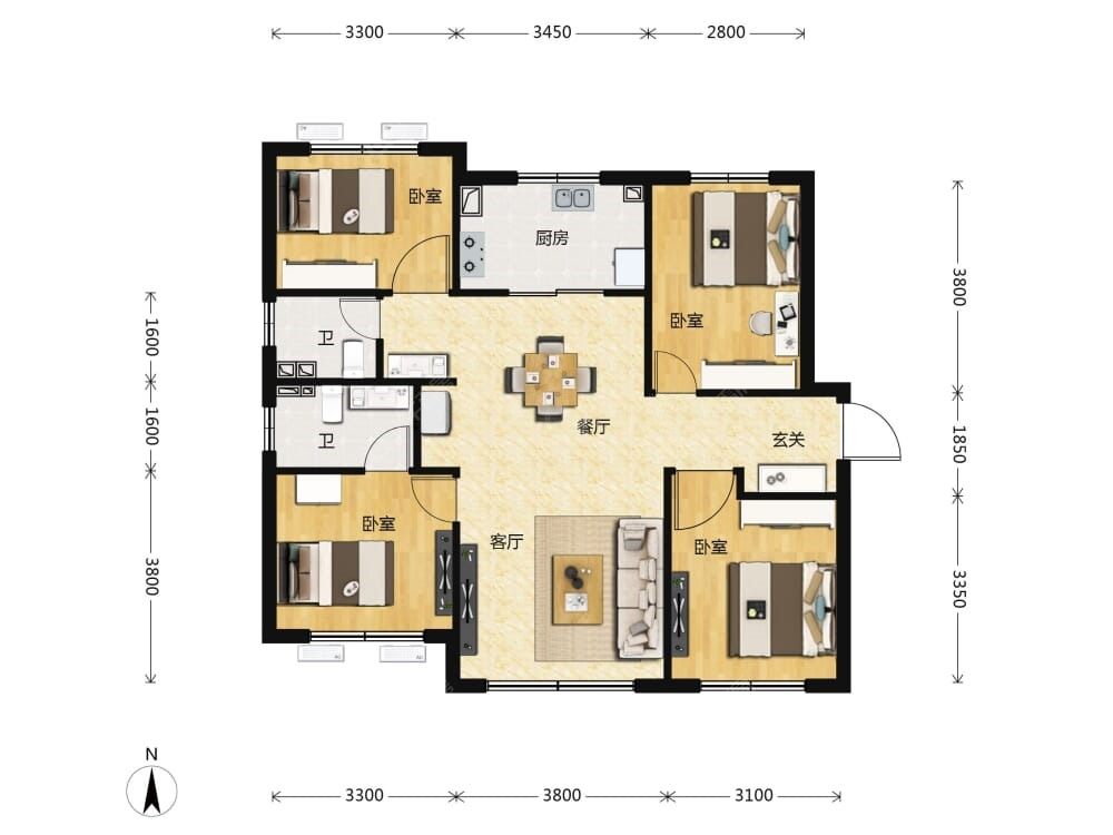 长安悦玺建面124户型图