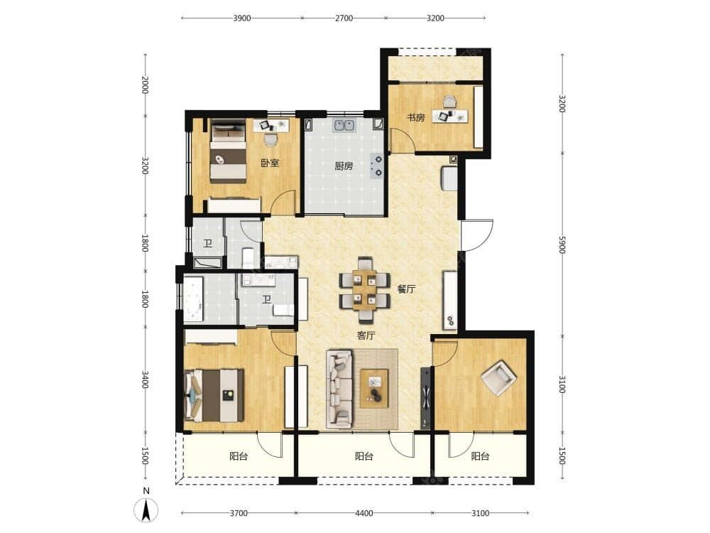 嘉棠璟樾建面138户型图