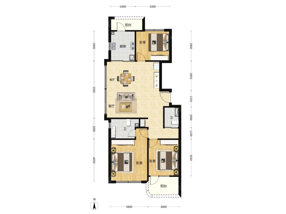 中海长安源境建面108户型图
