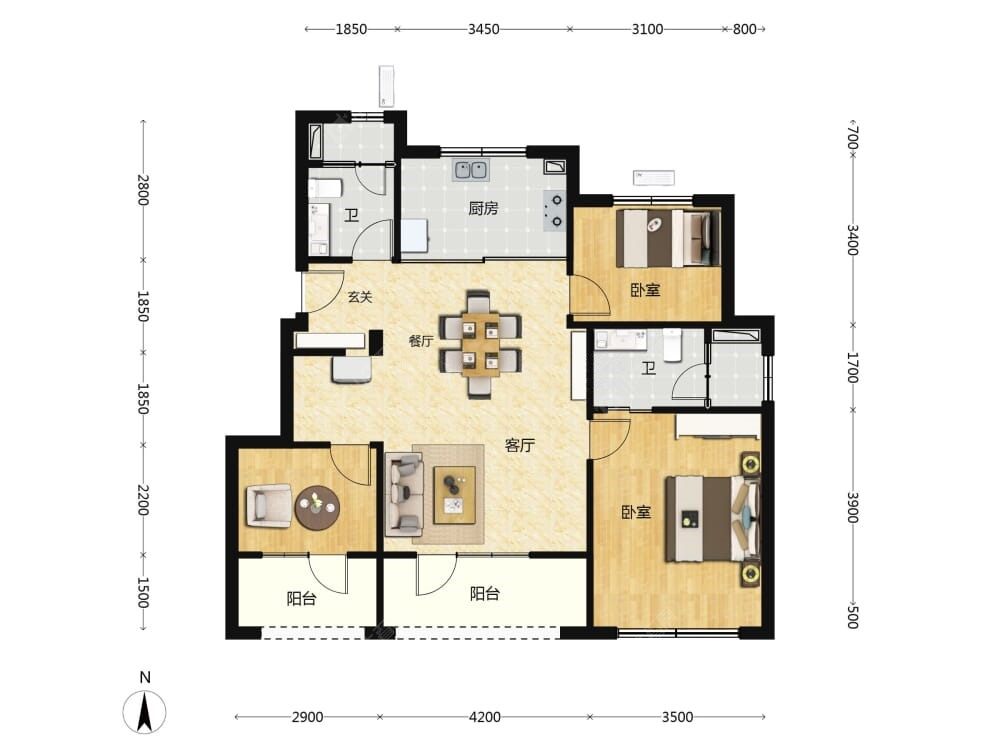 北京国贤府建面102户型图