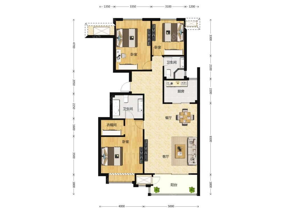 檀谷建面135户型图